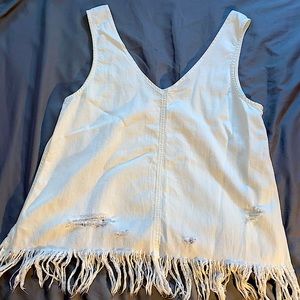 Cream colour, ripped jean material tank top